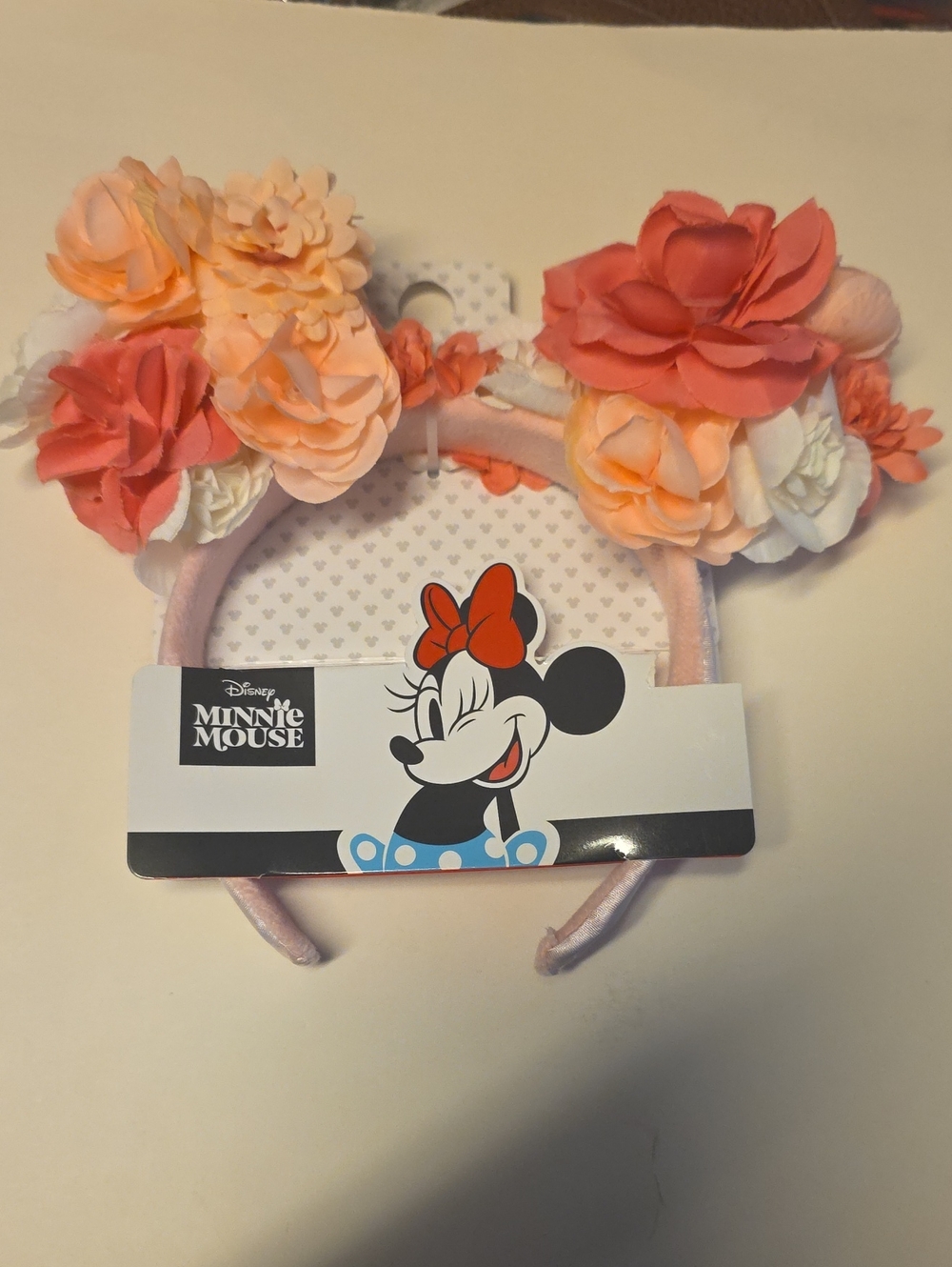 Disney Minnie Mouse Pink and Coral Floral Ear Headband
